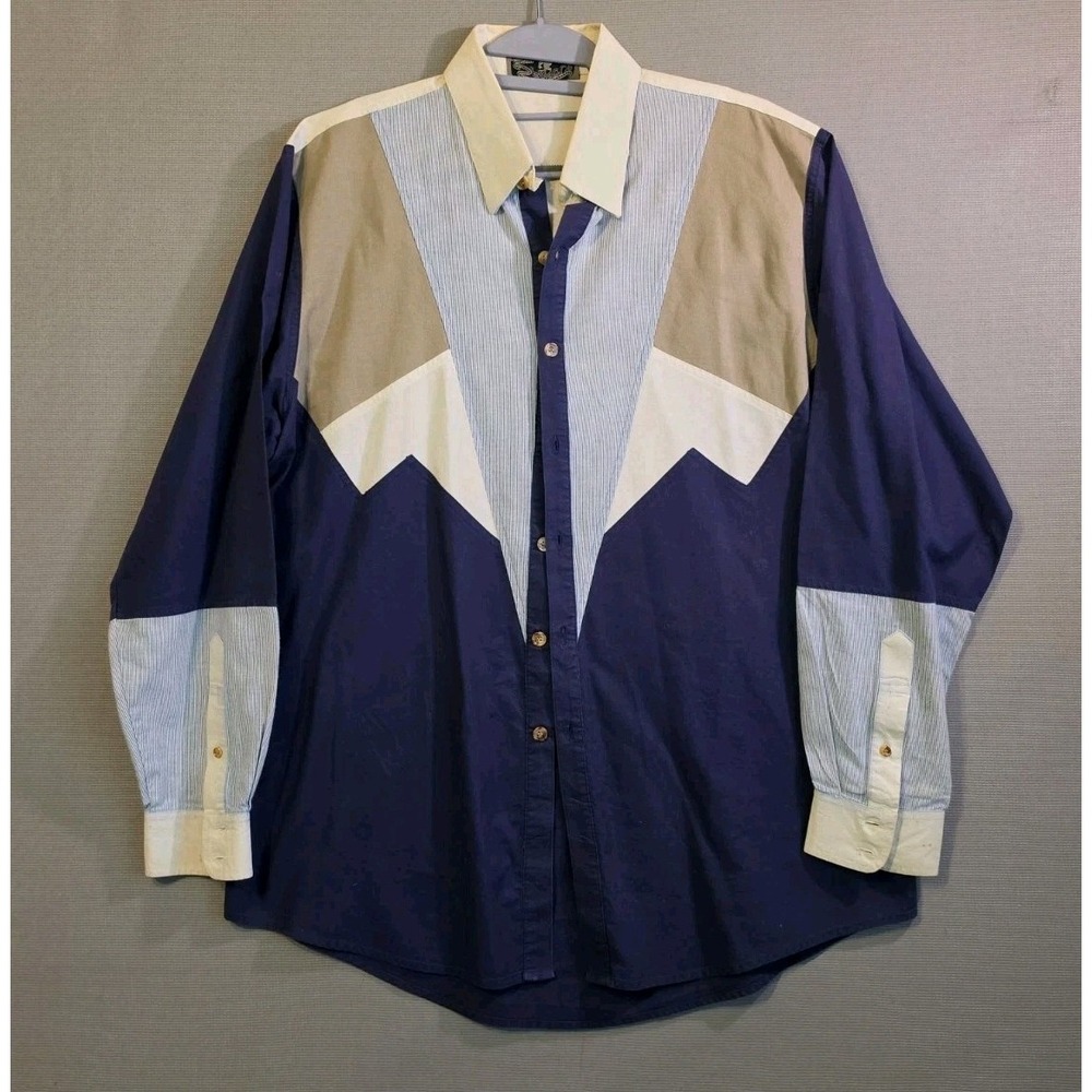 Vintage 80s 90s Spindle River Classics Mens L Colorblock Shirt 100% Cotton Y2K